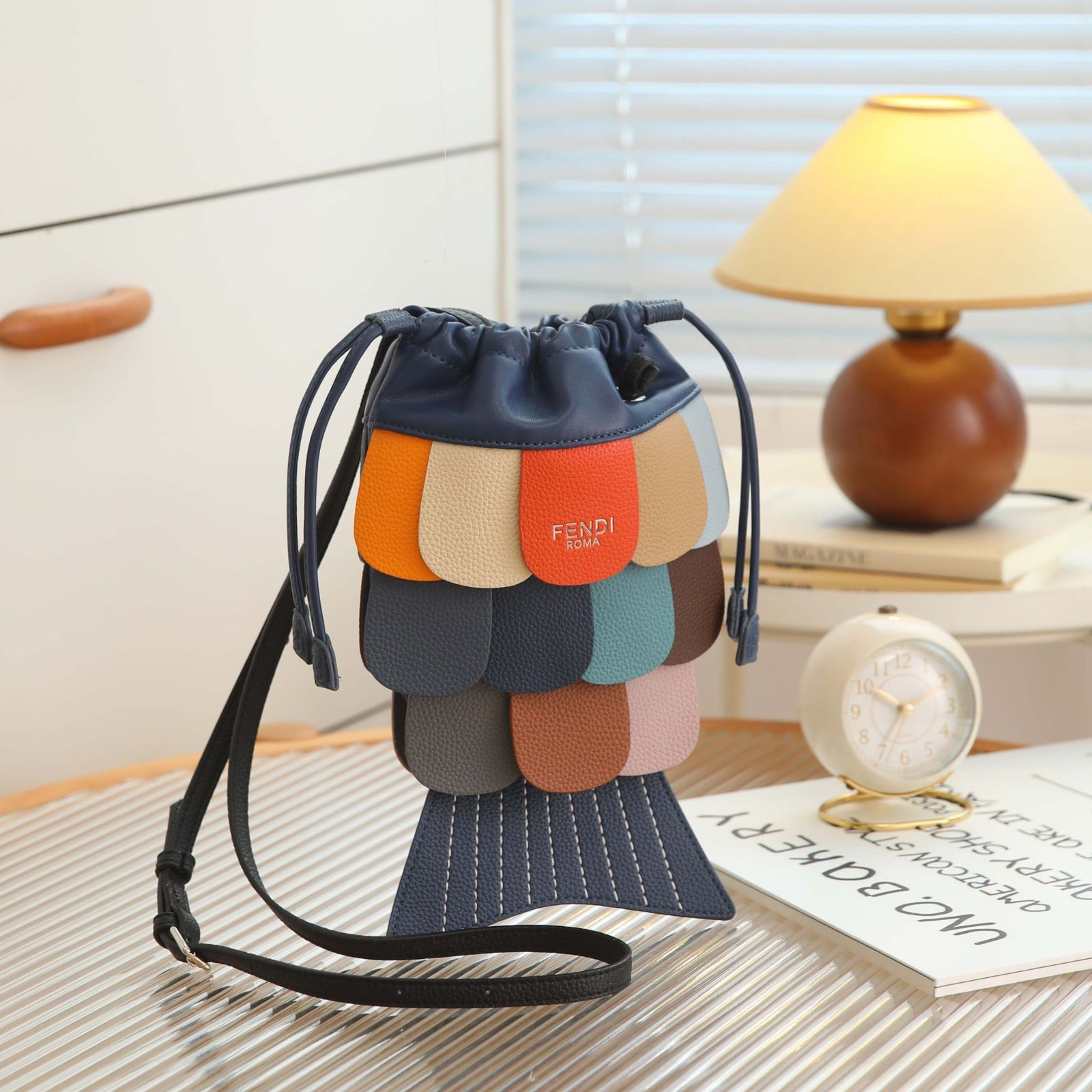 FENDI Women’s Luxury Fish Tail Handbag – Colorful Patchwork Bucket Bag | Premium Designer Fashion in Dubai